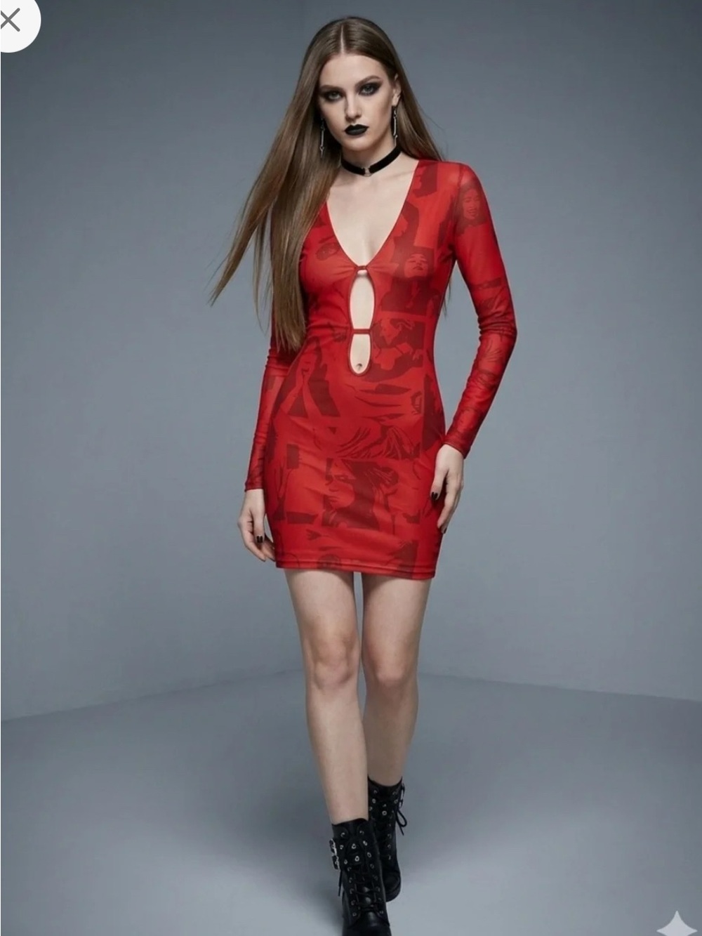 NWT Edikted Red Long-Sleeve Cutout Bodycon Mini Dress in XS